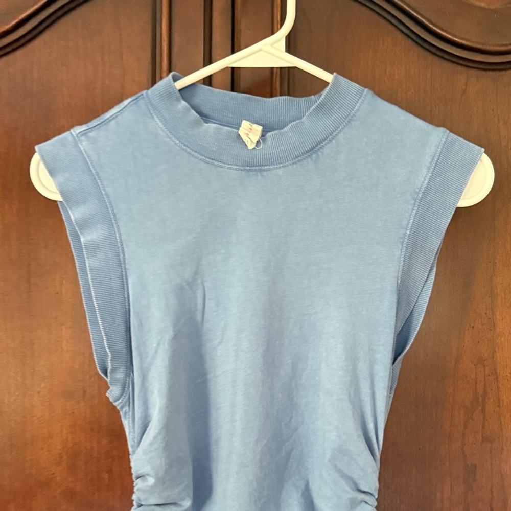 Anthro Daily Practice Ruched Midi Dress XXS Blue Sleeveless Bodycon Athleisure - Picture 5 of 11